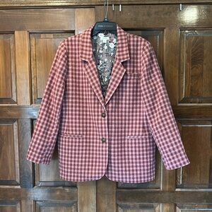 Sundance Womens The Lisa Blazer Jacket Size Medium Pink Plaid Wool Blend Lined
